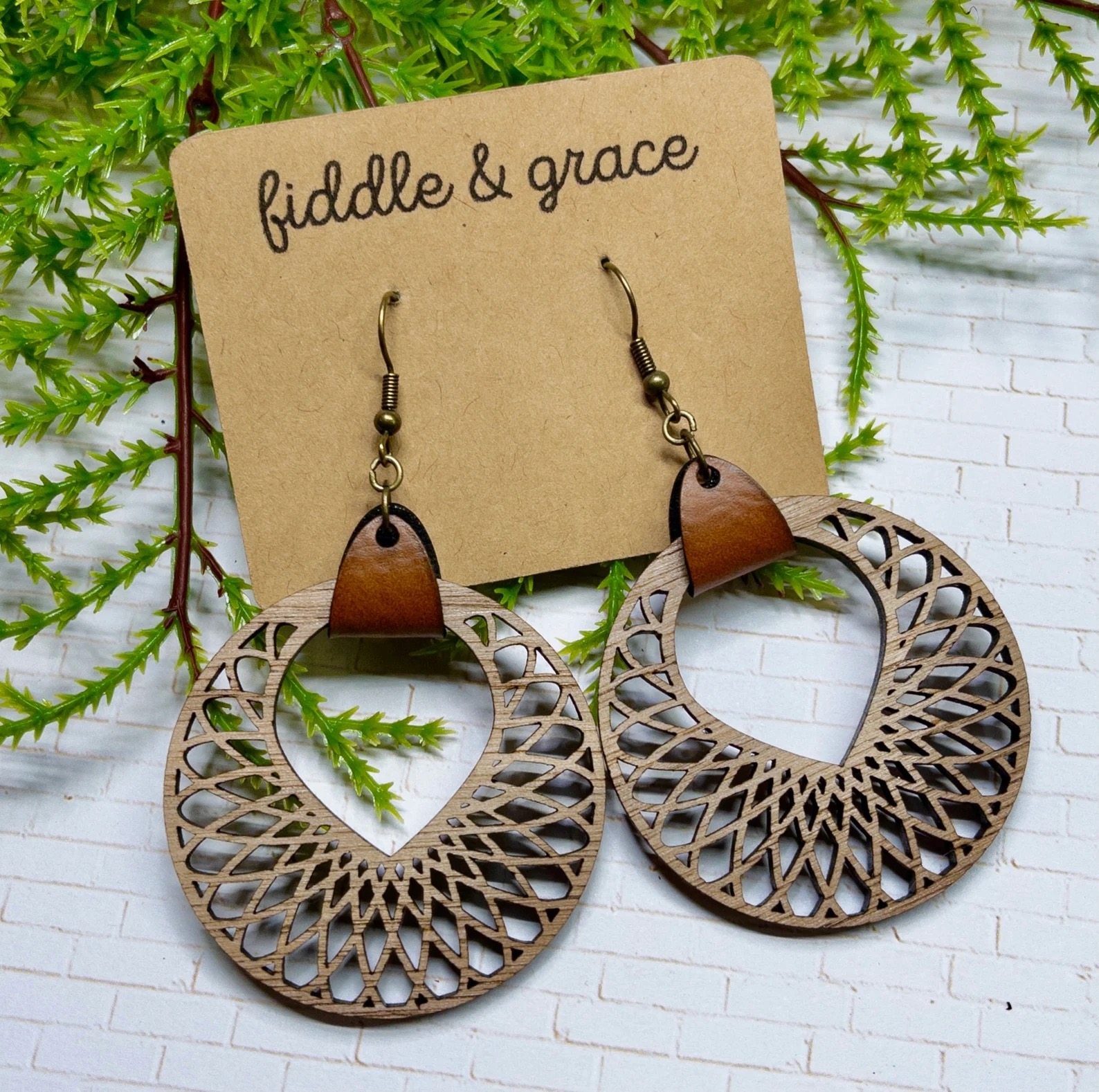 Wood and leather earrings