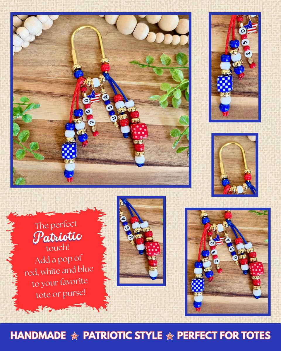 Patriotic USA Beaded Purse Charm view 2