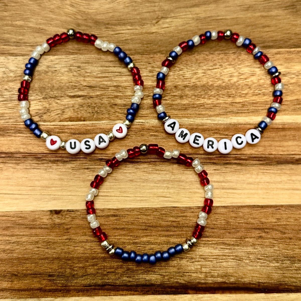 Red White Blue Seed Bead Bracelet Stack view 2