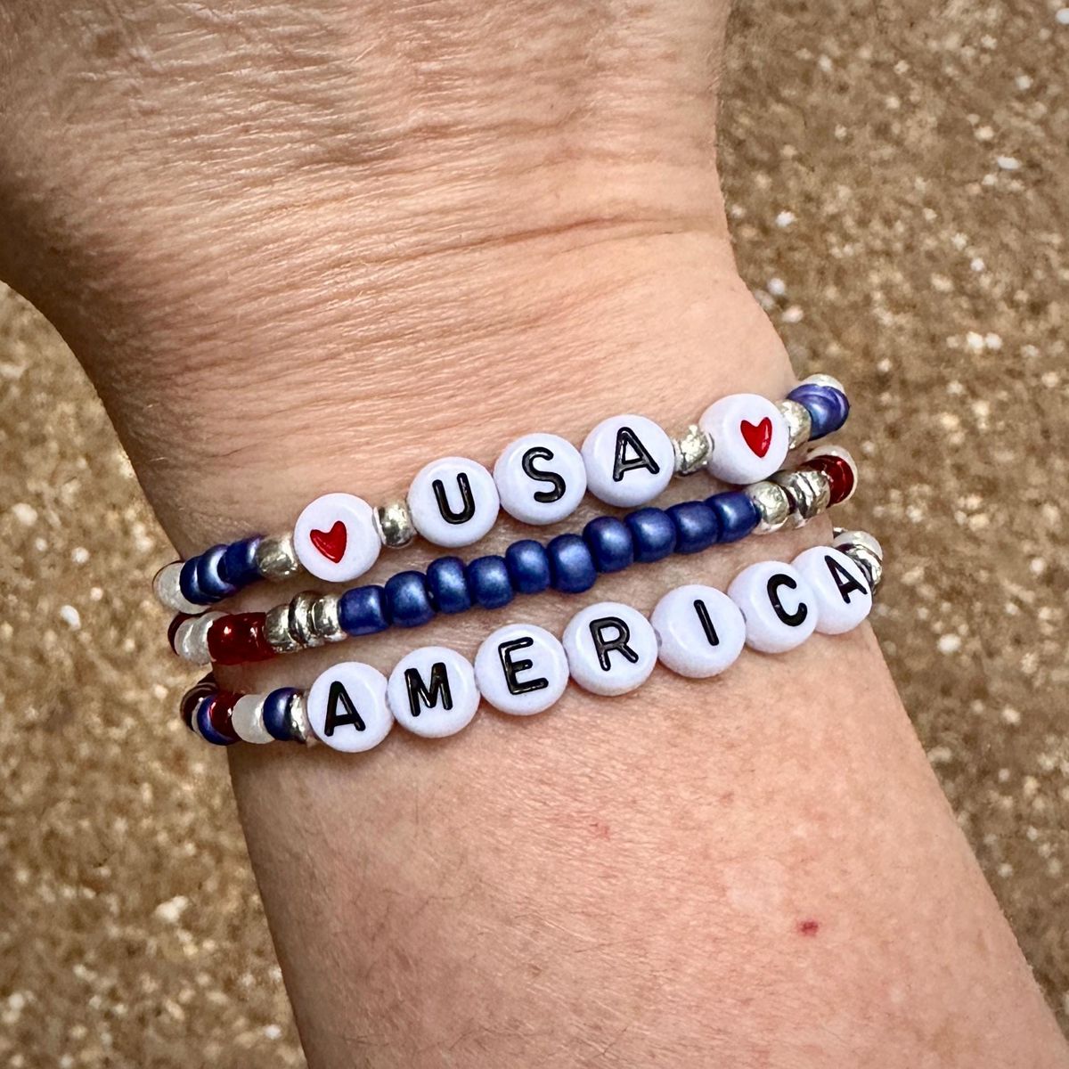 Red White Blue Seed Bead Bracelet Stack view 3