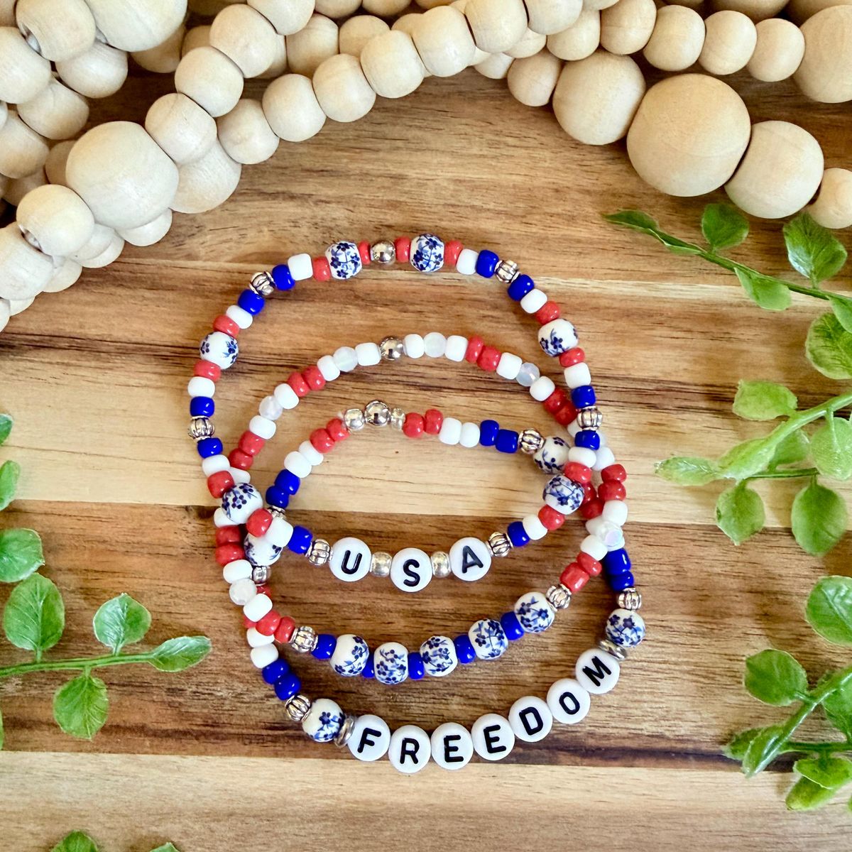 Blue Floral USA Bracelet Stack