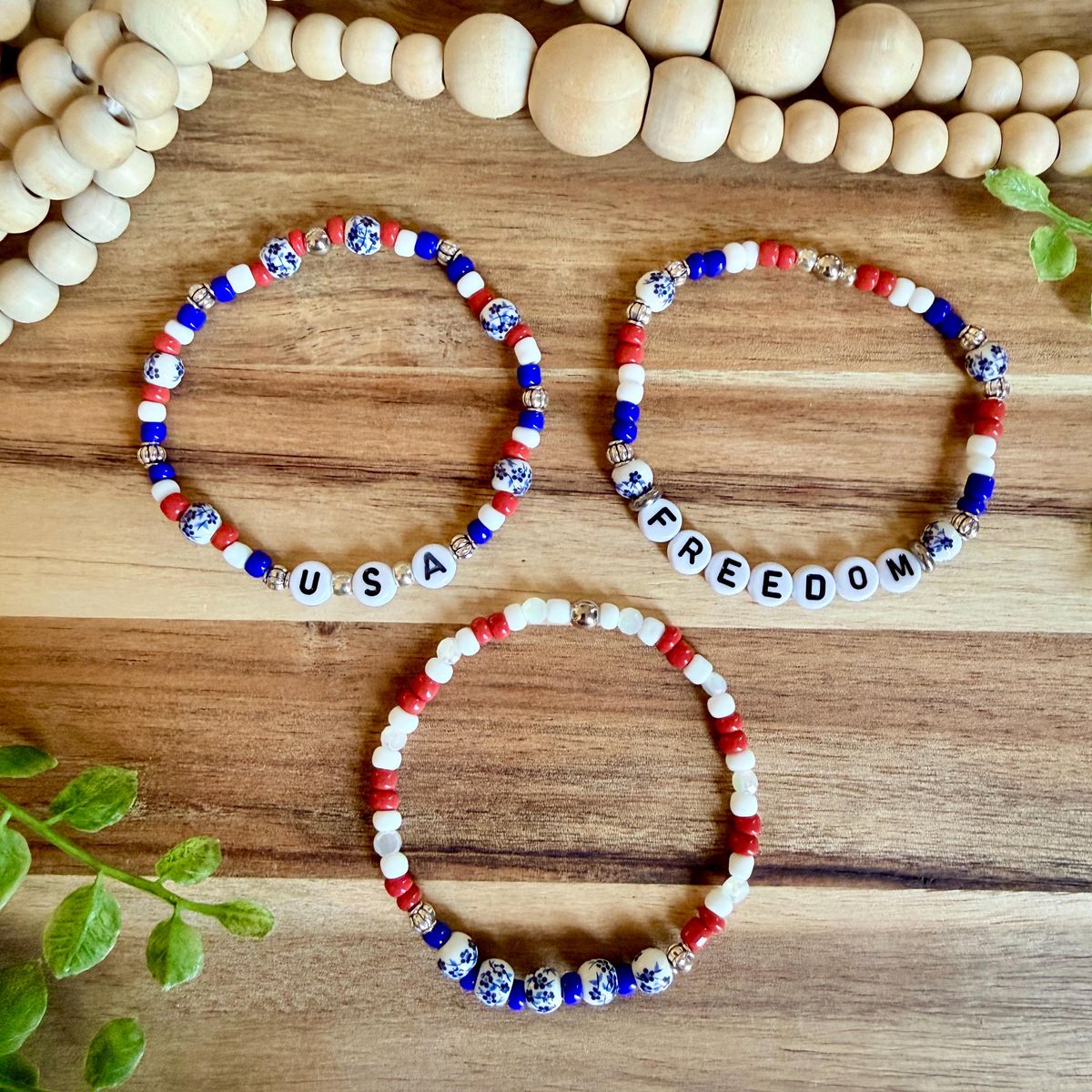 Blue Floral USA Bracelet Stack view 2
