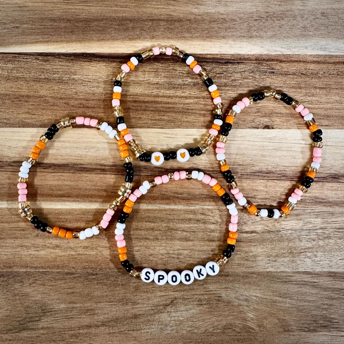 Spooky Beaded Halloween Bracelet Stack with Orange & Black view 2