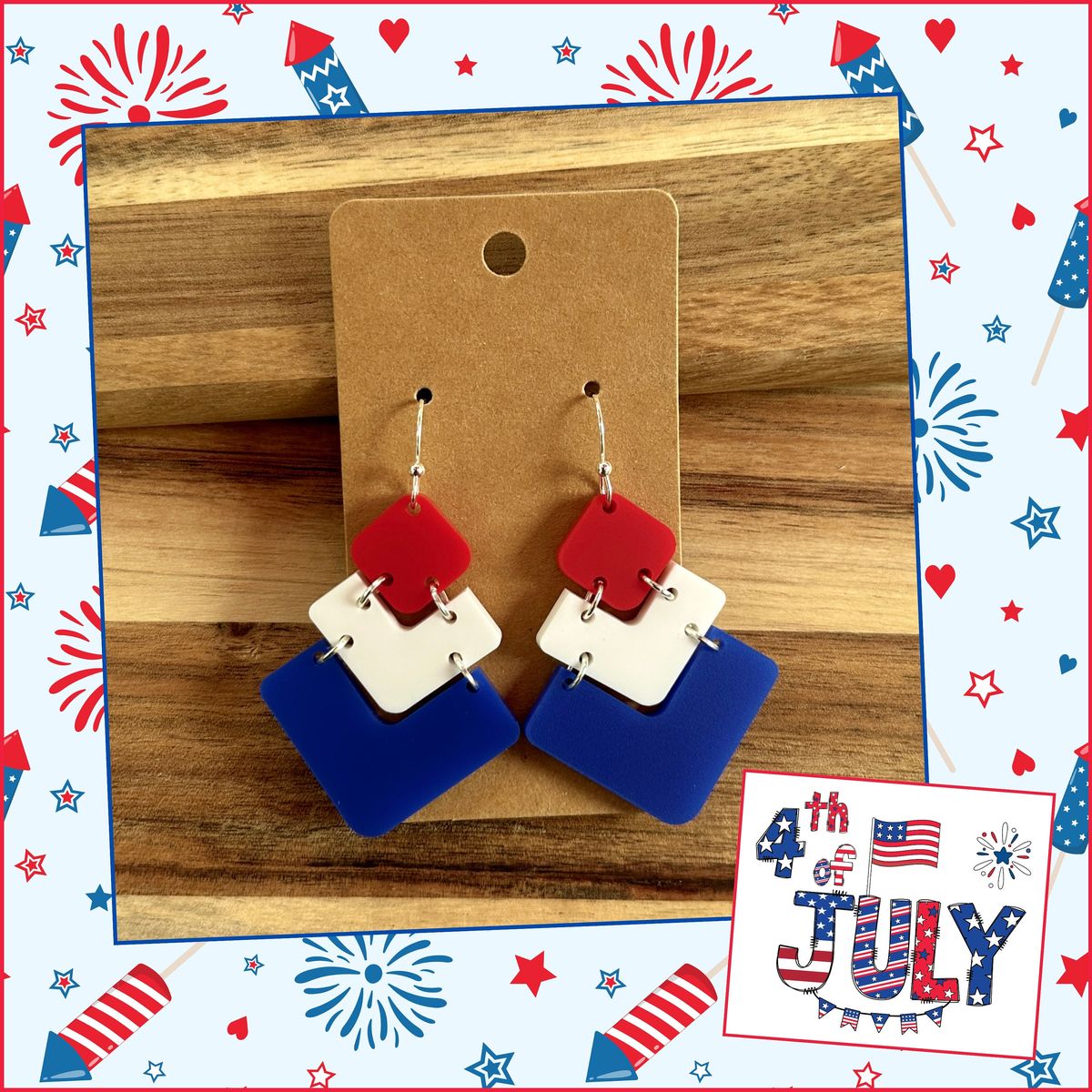 Red White Blue Stacked Circle Dangle Earrings