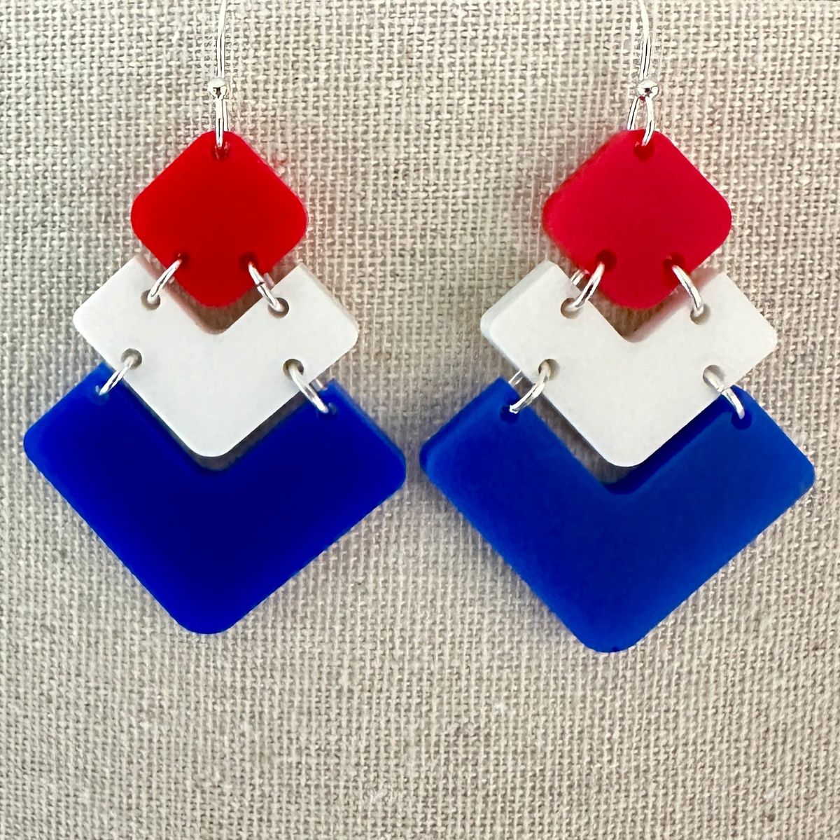 Red White Blue Stacked Circle Dangle Earrings view 2