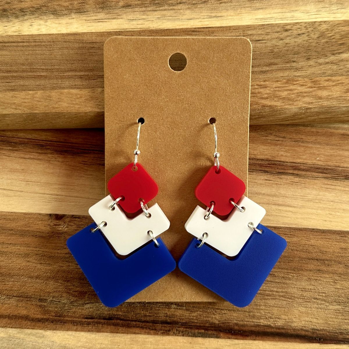 Red White Blue Stacked Circle Dangle Earrings view 3