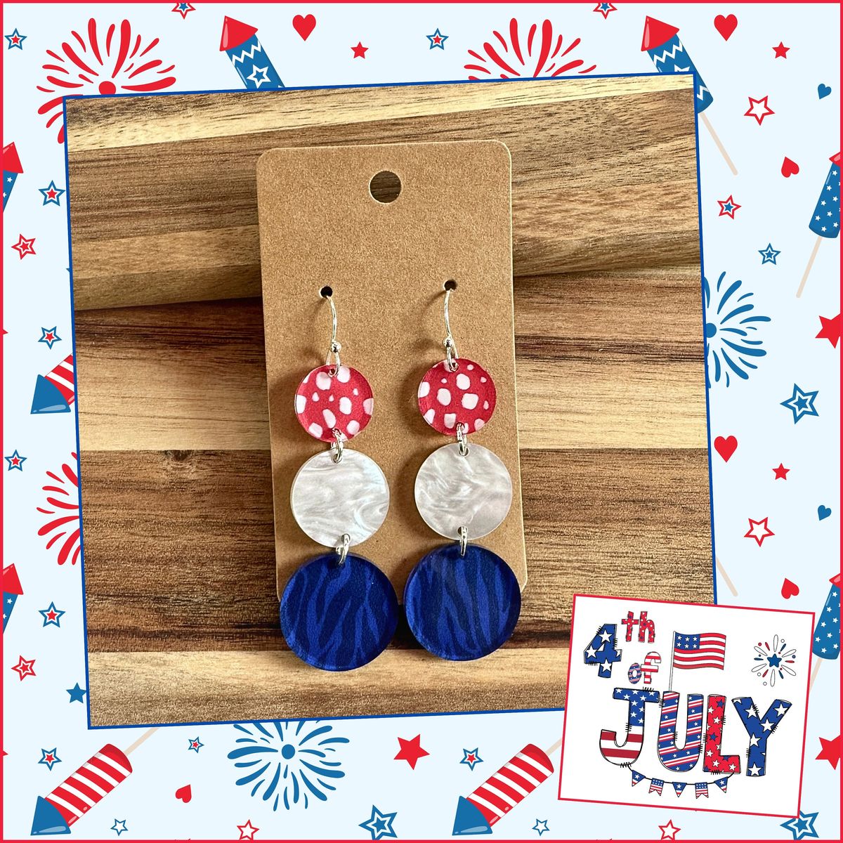 Three Circle Dangle 4th of July Earrings