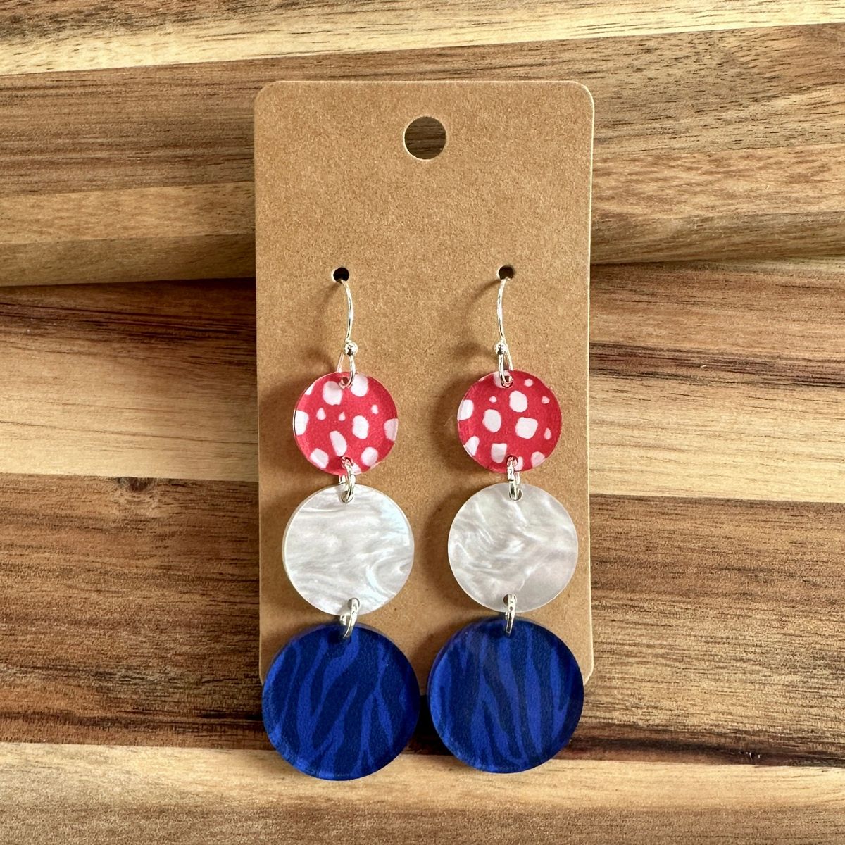 Three Circle Dangle 4th of July Earrings view 3