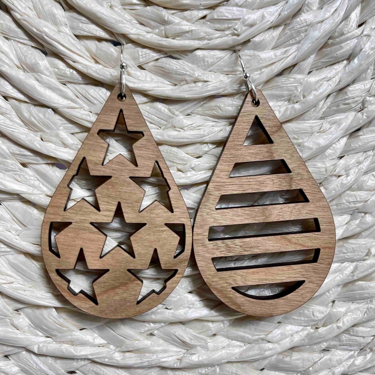 Wooden Star Striped Teardrop Earrings view 2
