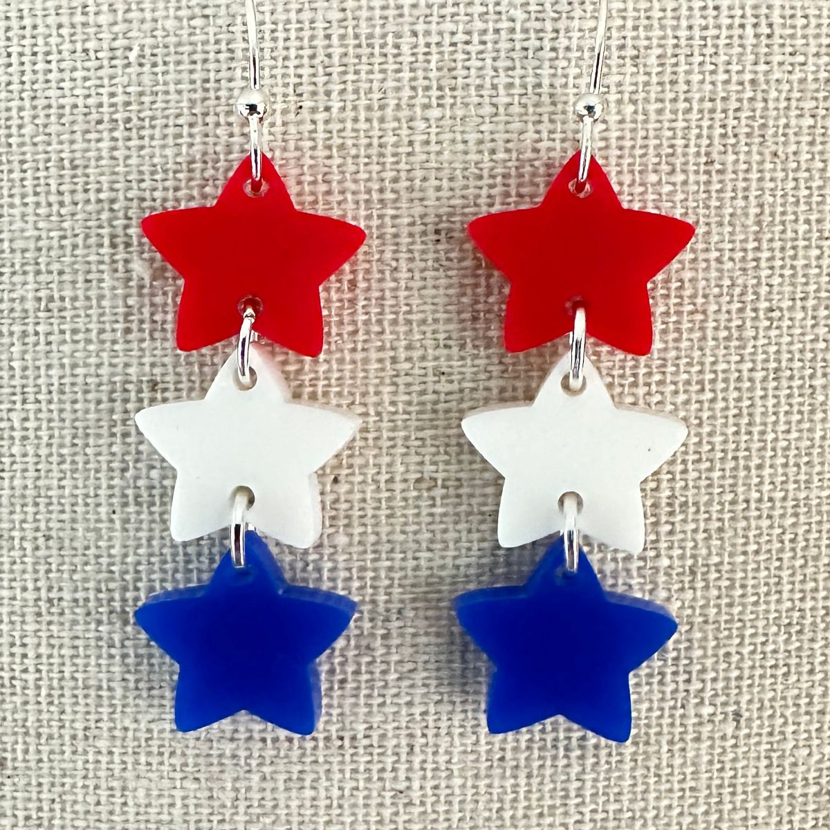 Red White Navy Star Dangle Earrings view 2