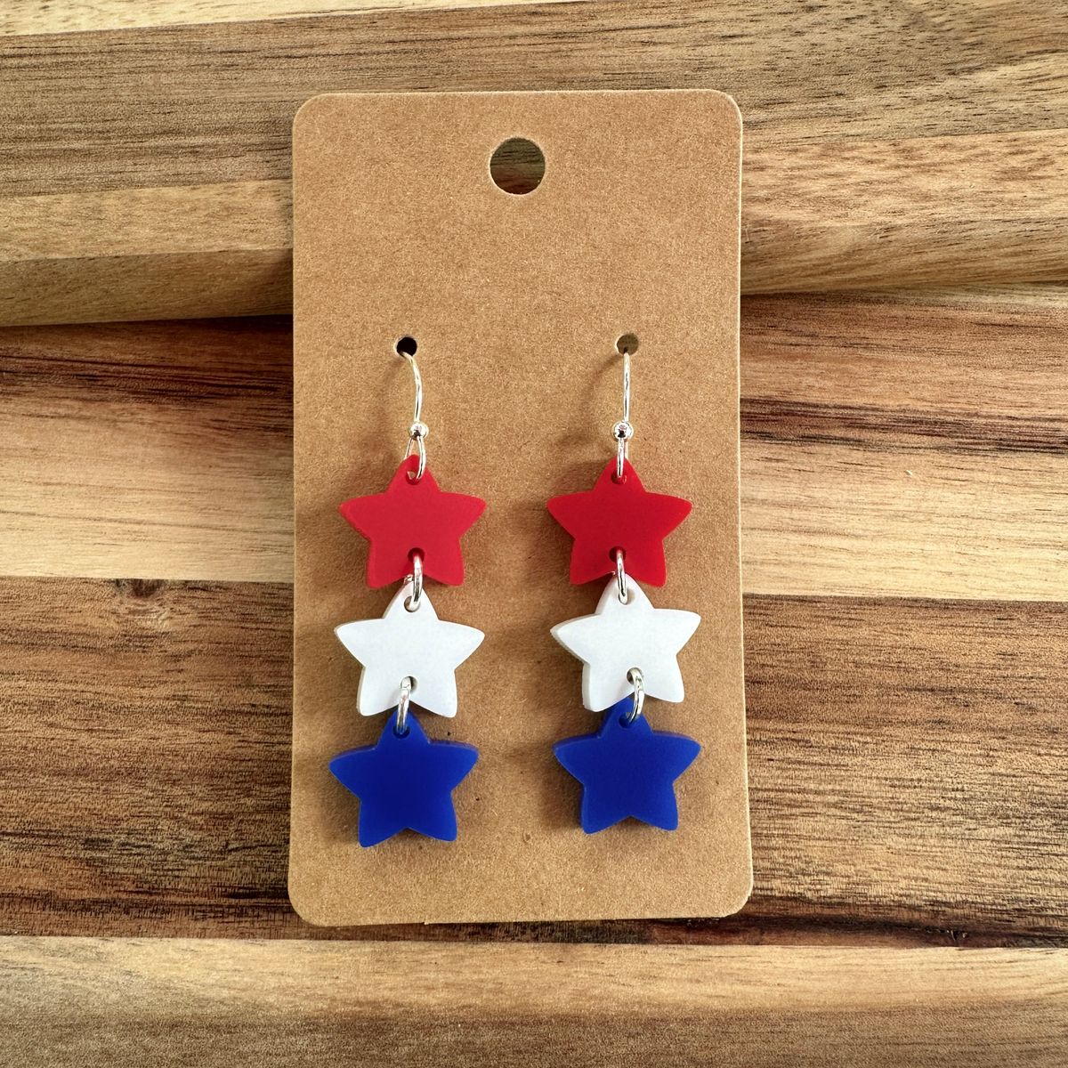 Red White Navy Star Dangle Earrings view 3