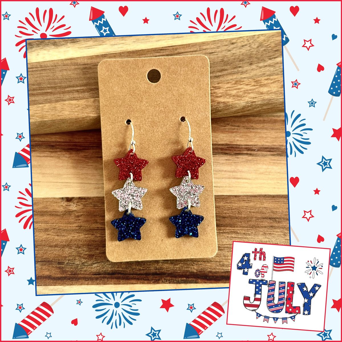Three Star Dangle 4th of July Earrings