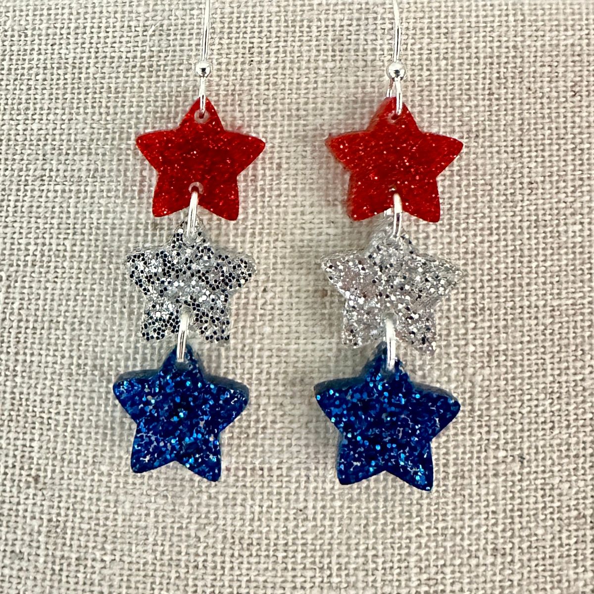 Three Star Dangle 4th of July Earrings view 2