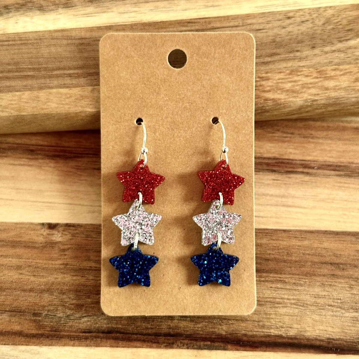 Three Star Dangle 4th of July Earrings view 3