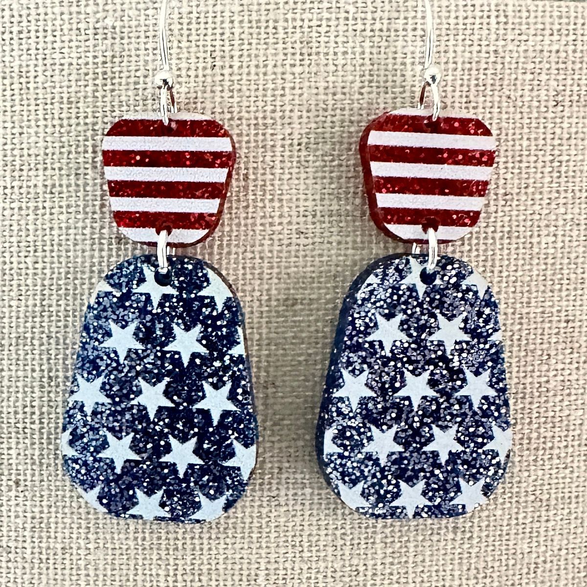 Striped Red Navy Star Pendant Earrings view 2