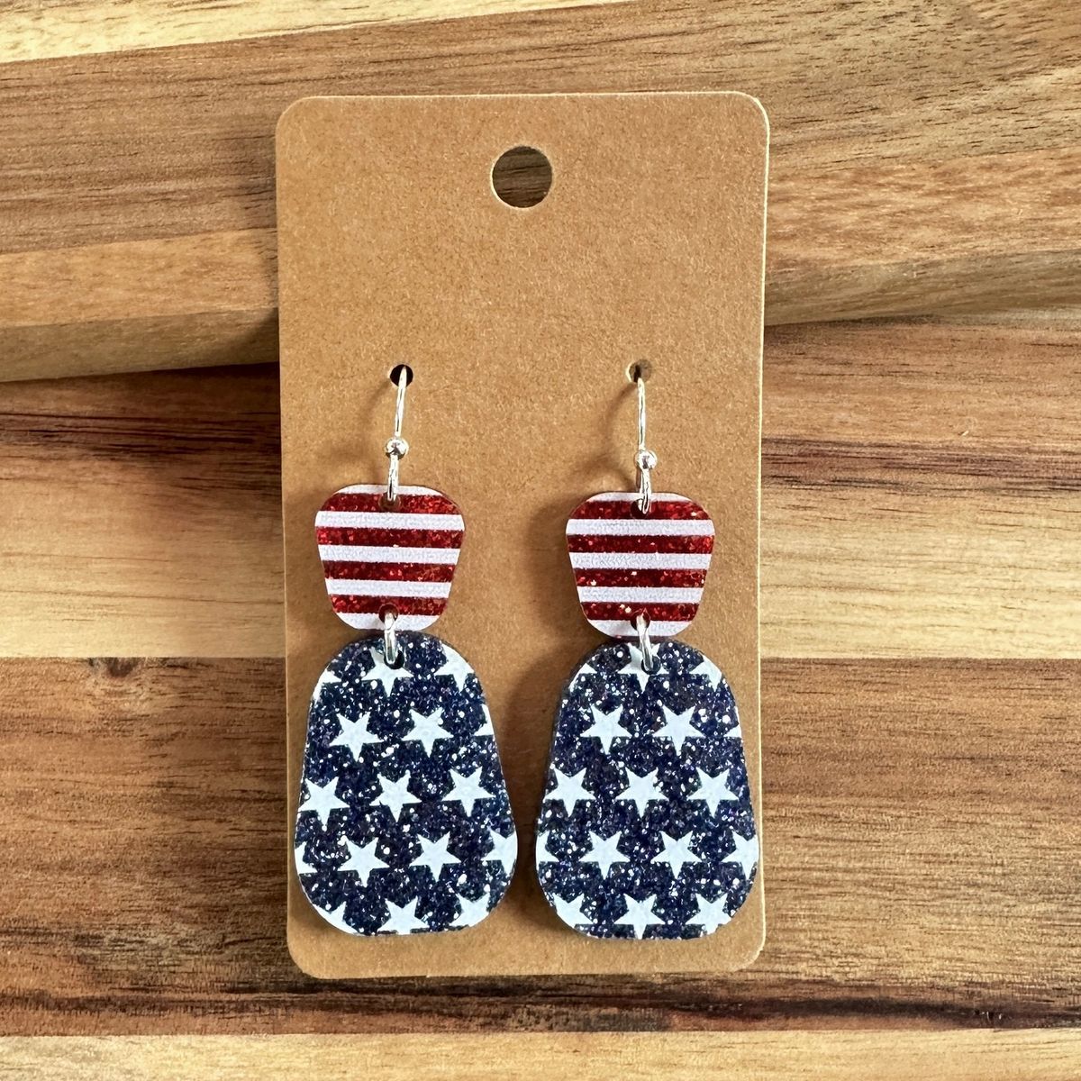 Striped Red Navy Star Pendant Earrings view 3