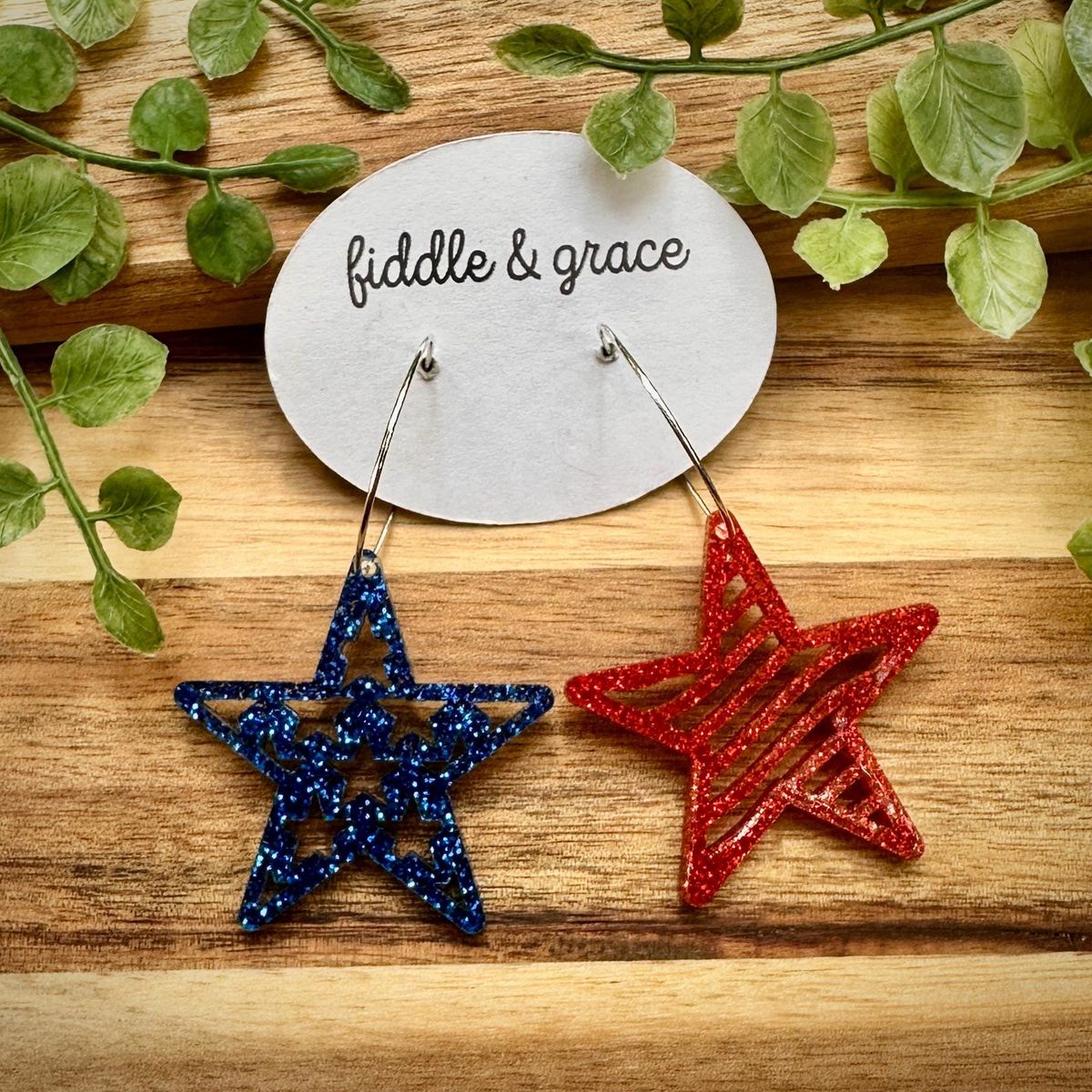 Red White Blue Glitter 4th of July Earrings