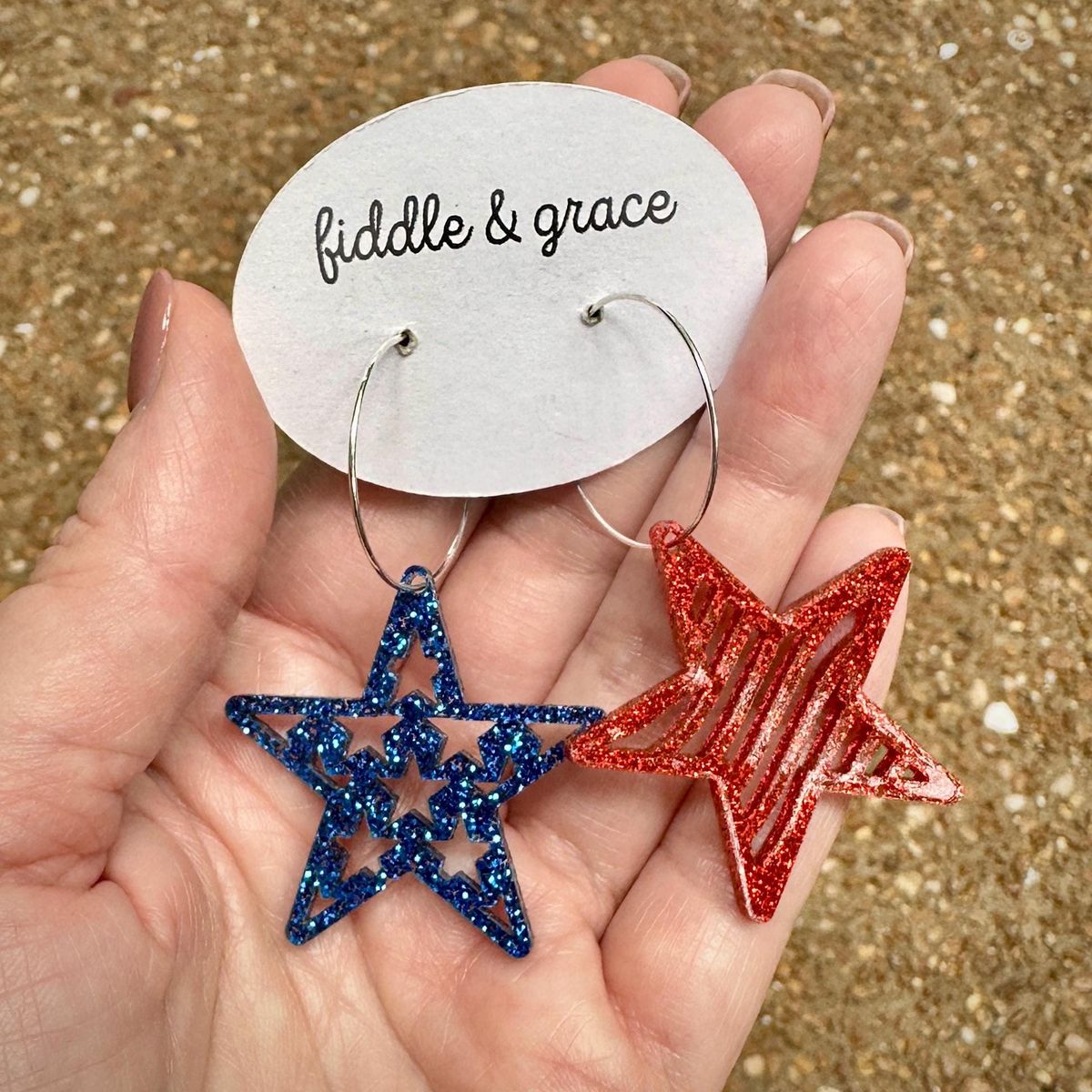 Red White Blue Glitter 4th of July Earrings view 2