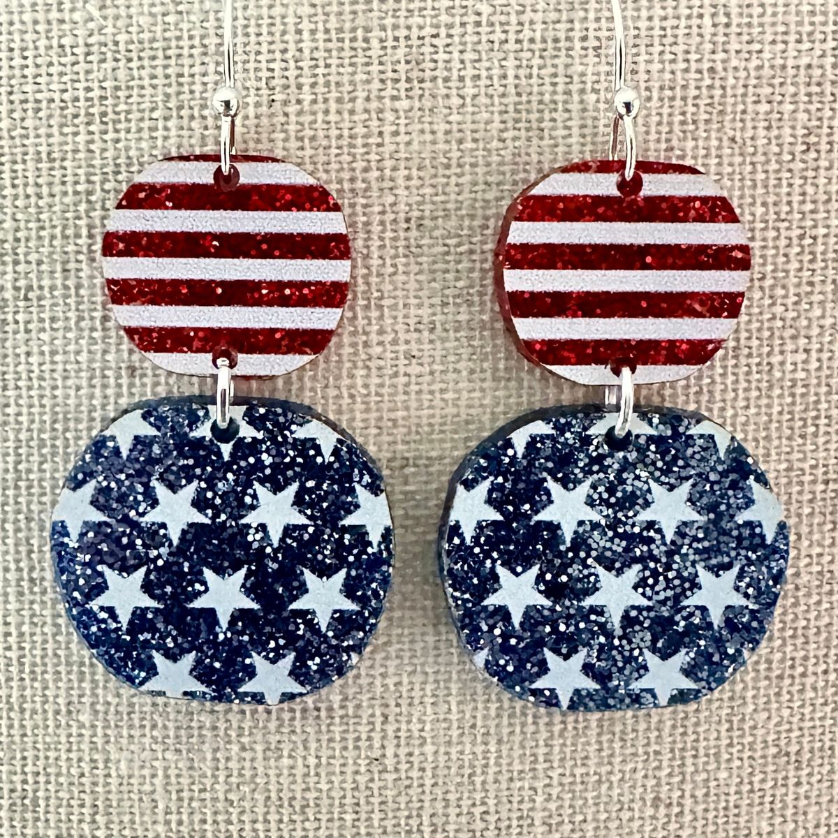 Striped Red Navy Star Drop Earrings view 2