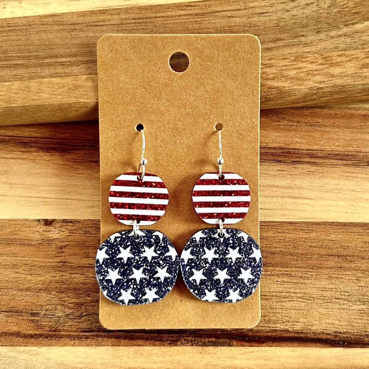 Striped Red Navy Star Drop Earrings view 3