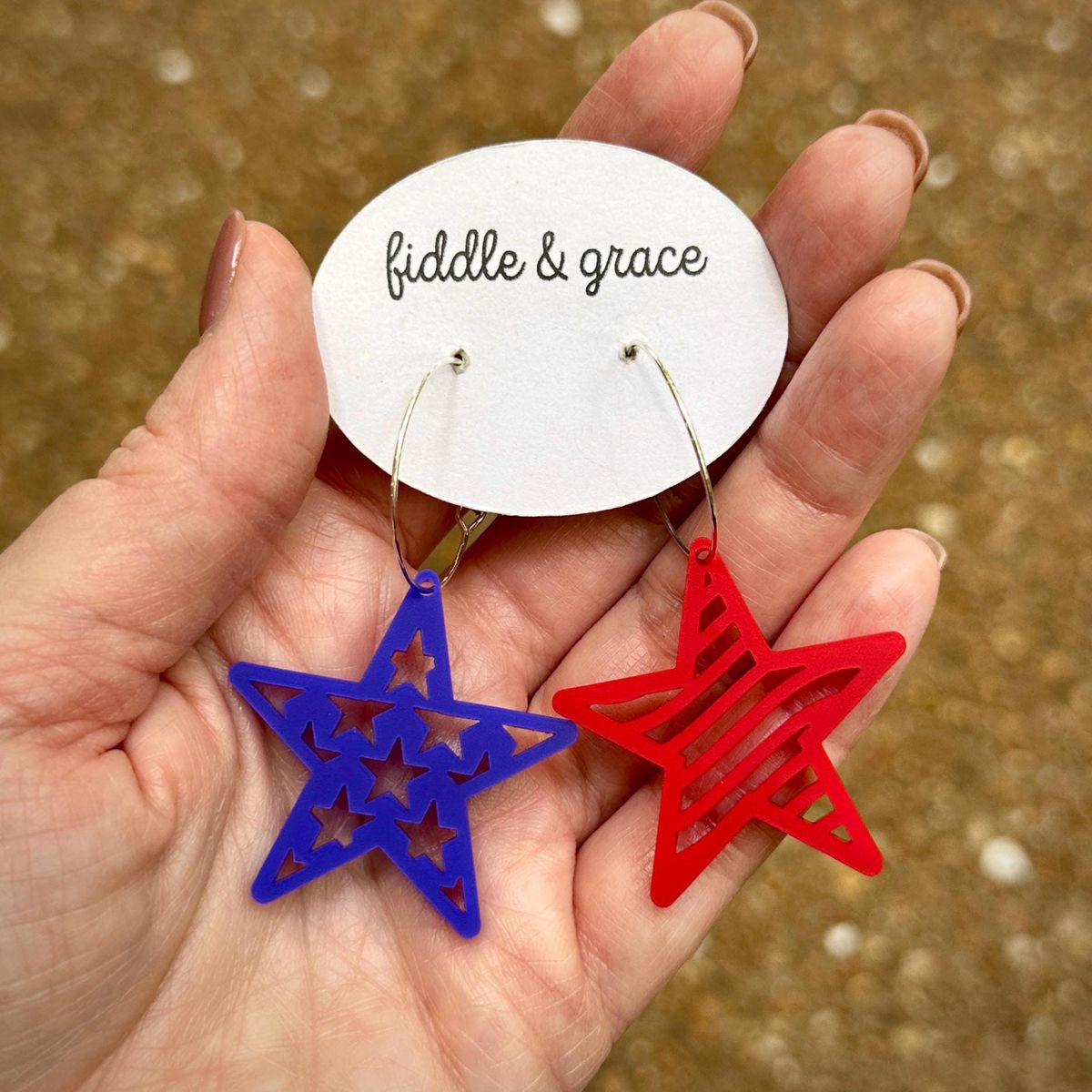 Red White Blue Hoop 4th of July Earrings view 2