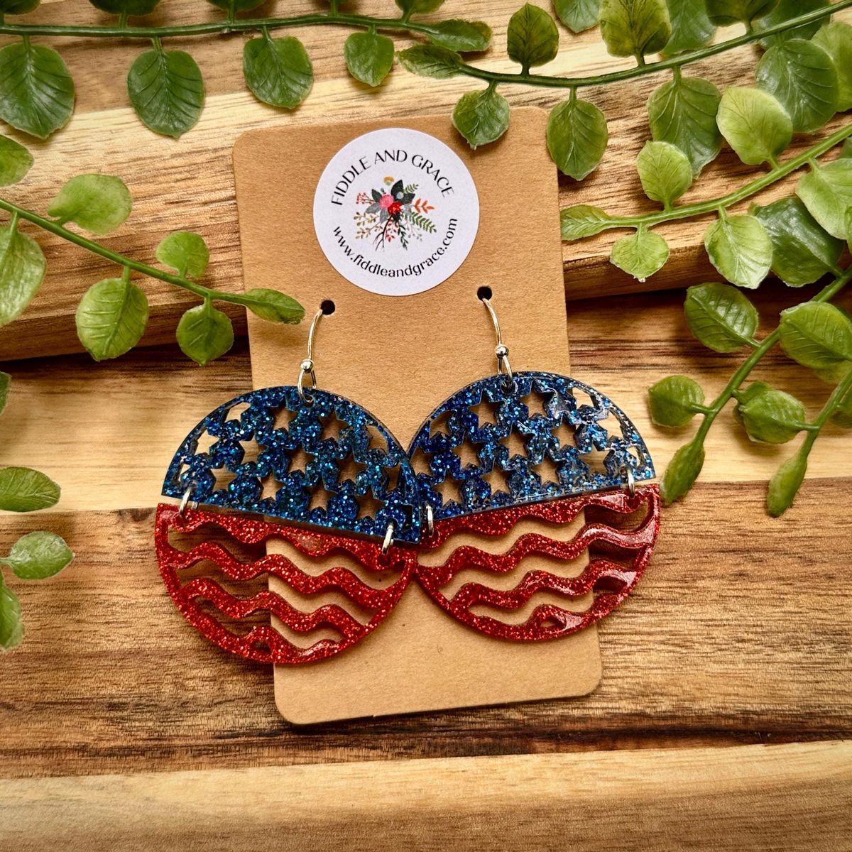 Red White Blue Glitter Dangle Patriotic Earrings