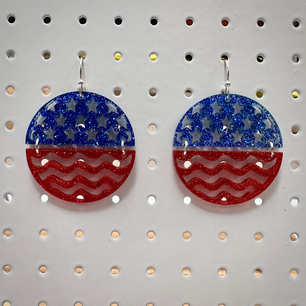 Red White Blue Glitter Dangle Patriotic Earrings view 3