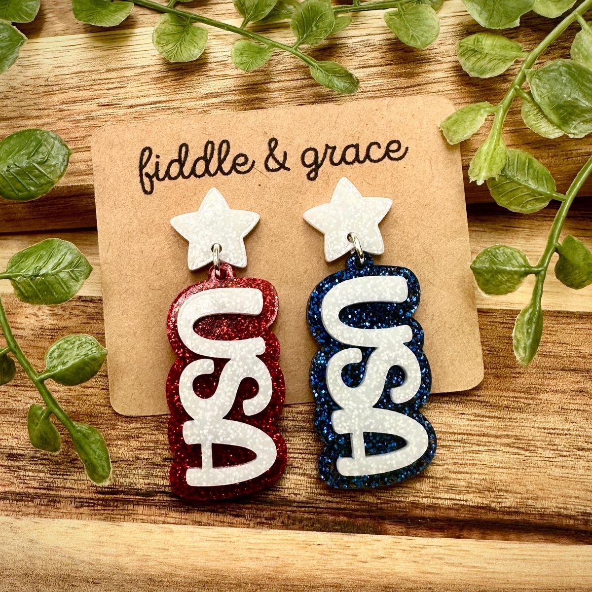 Red White Blue Flag Glitter Patriotic Earrings