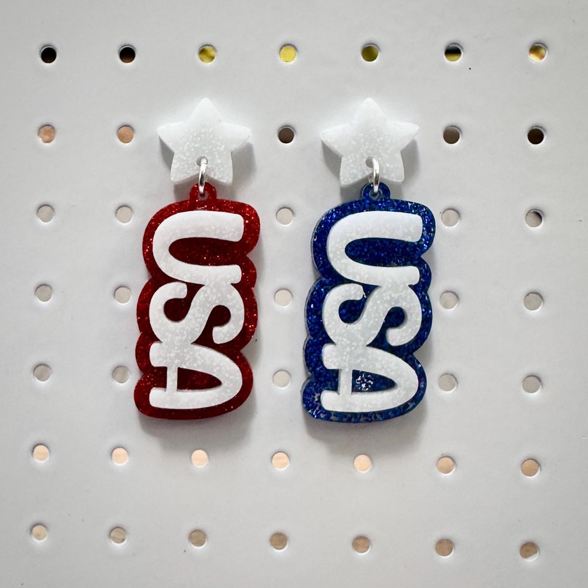 Red White Blue Flag Glitter Patriotic Earrings view 3