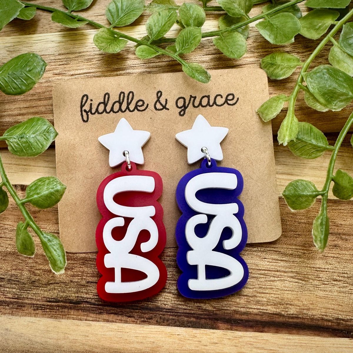 Red White Blue Wavy Acrylic Flag Earrings
