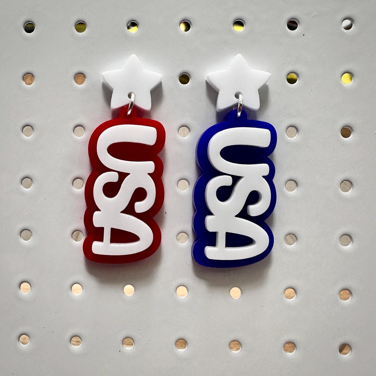 Red White Blue Wavy Acrylic Flag Earrings view 3