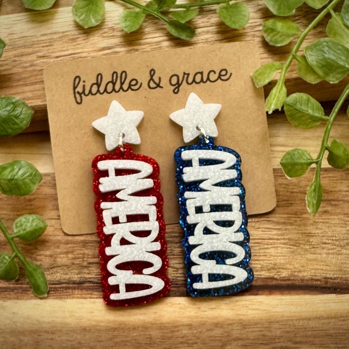 Red & Navy Glitter Patriotic Flag Acrylic Earrings