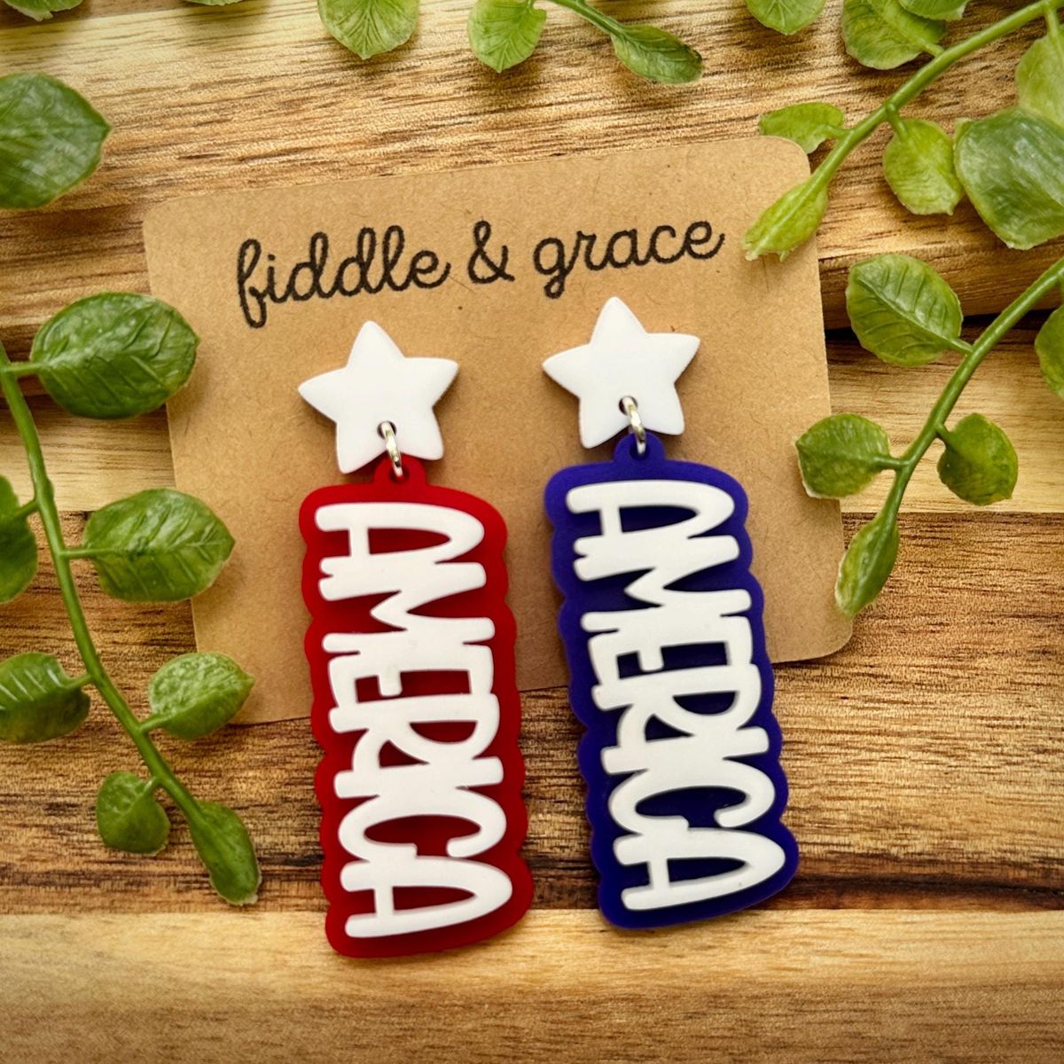 Red & Navy Matte Patriotic Flag Acrylic Earrings