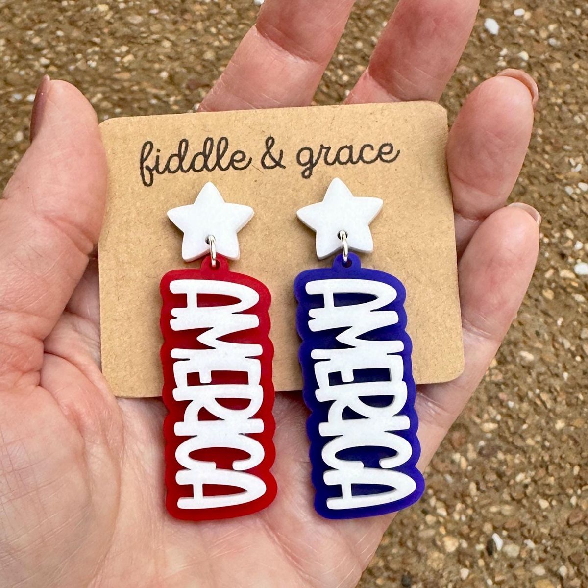Red & Navy Matte Patriotic Flag Acrylic Earrings view 2
