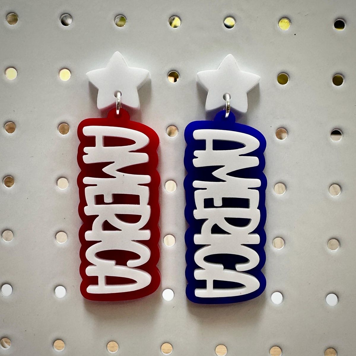 Red & Navy Matte Patriotic Flag Acrylic Earrings view 3