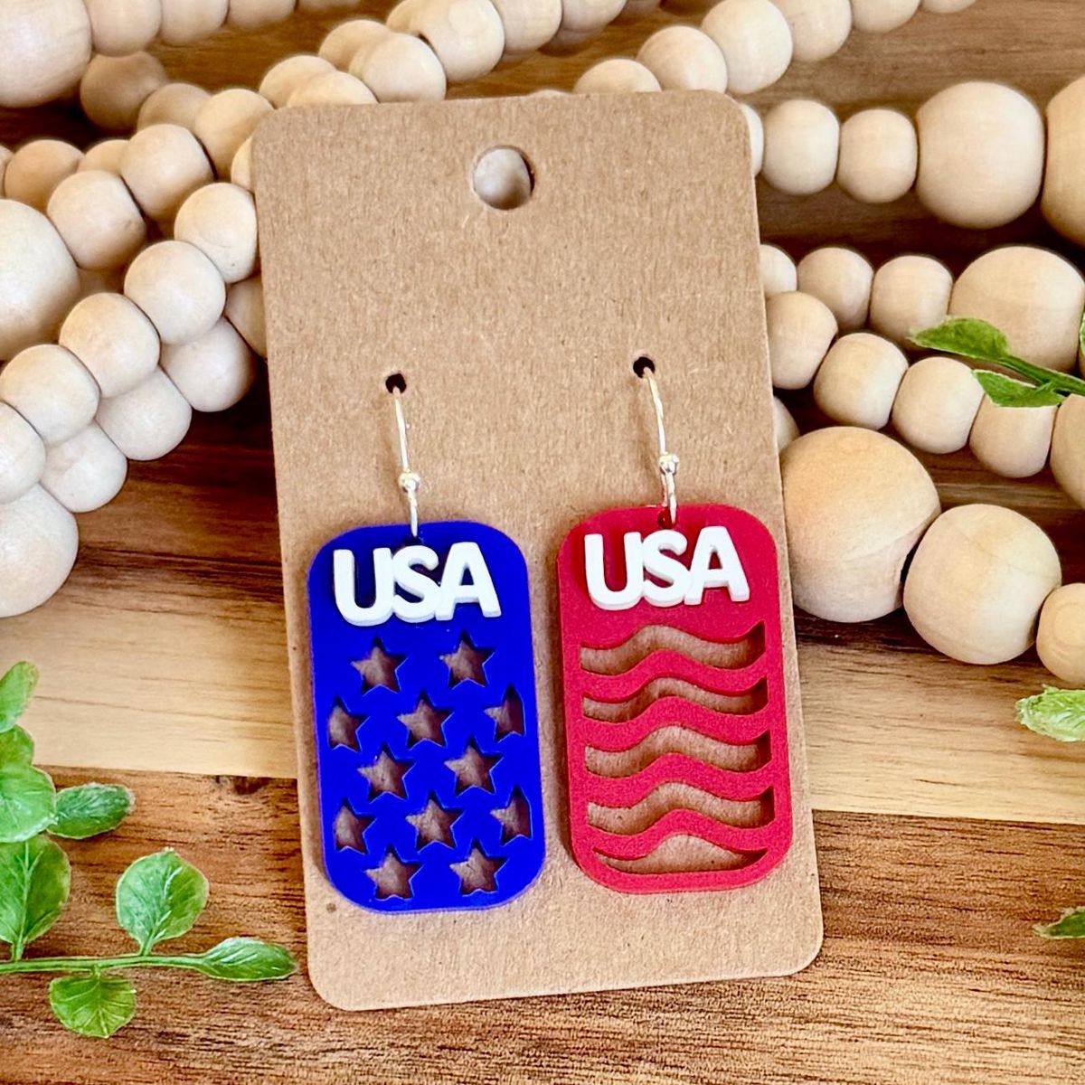 USA Red White & Blue Dangle Earrings