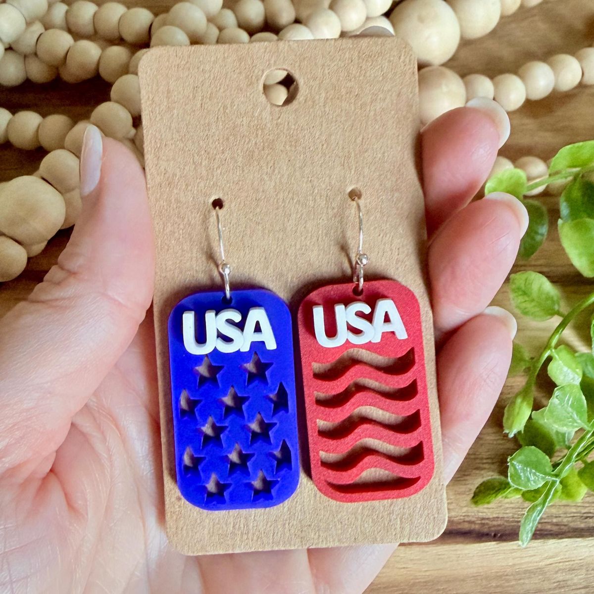 USA Red White & Blue Dangle Earrings view 2