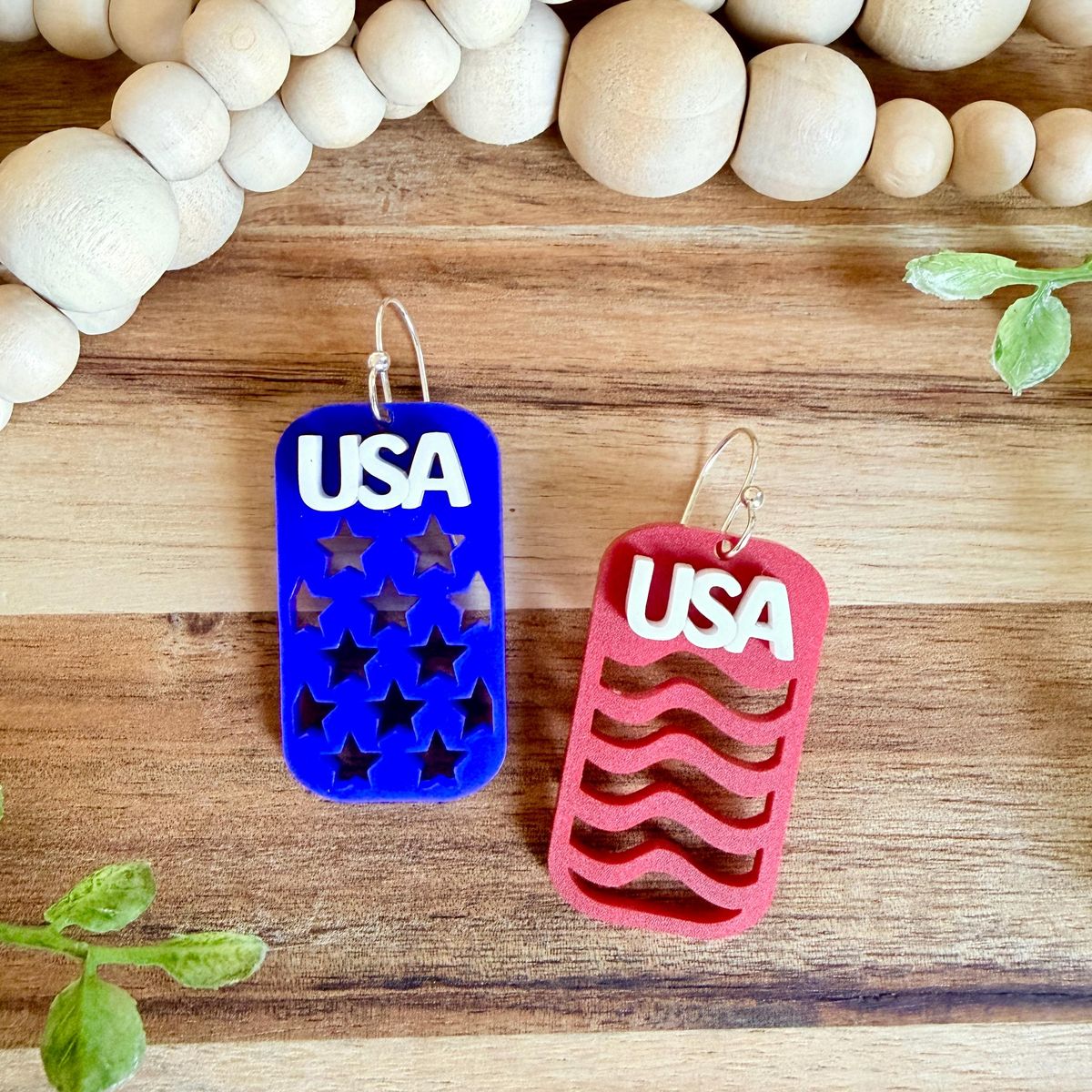 USA Red White & Blue Dangle Earrings view 3
