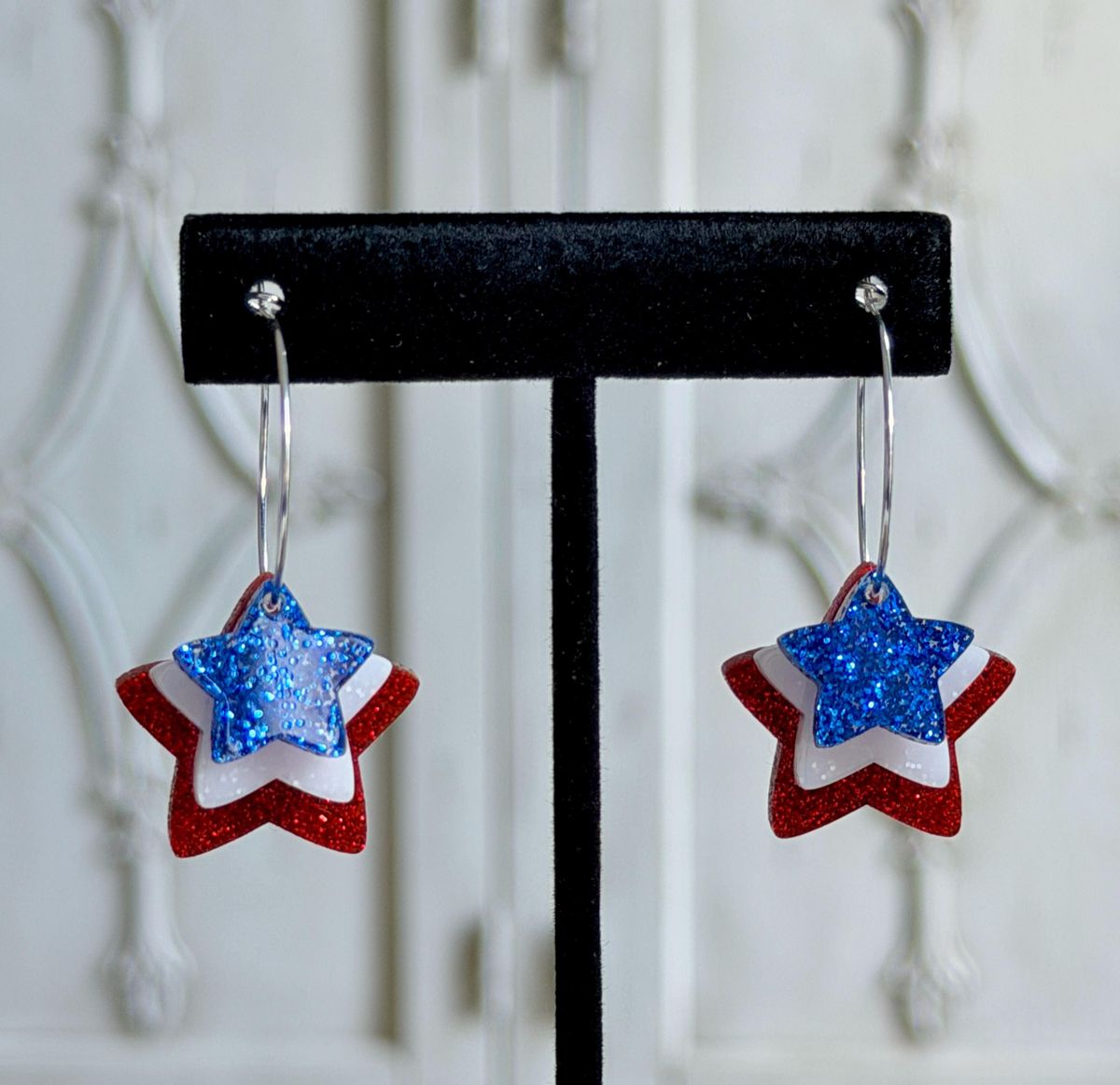 Glitter Star Patriotic Hoop Earrings