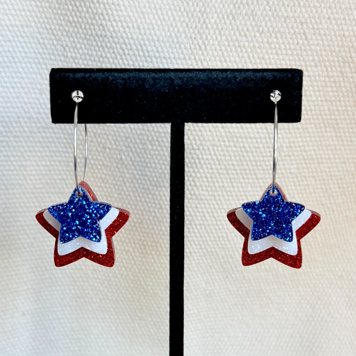 Glitter Star Patriotic Hoop Earrings view 2