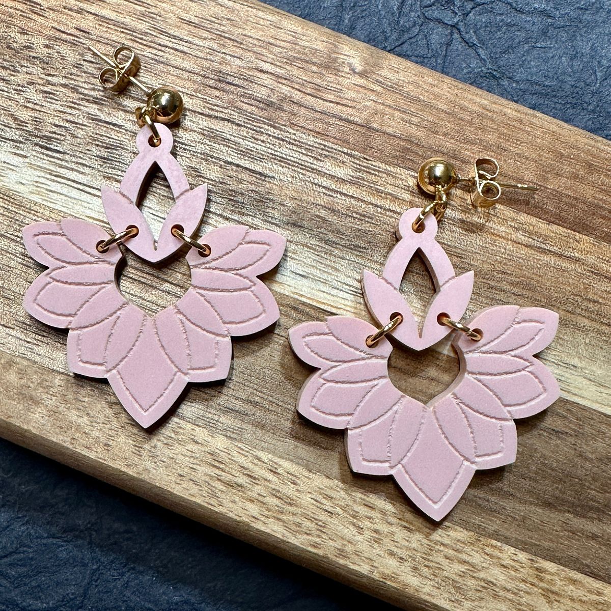 Matte Blush Pink Flower Petal Acrylic Earrings view 2