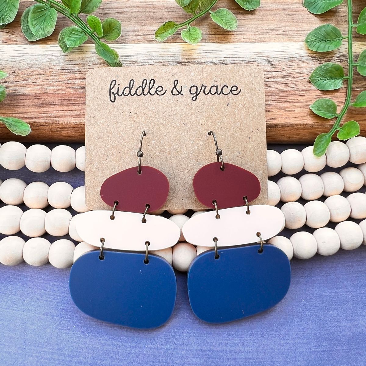 Wine & Periwinkle Scallop Boho Acrylic Earrings