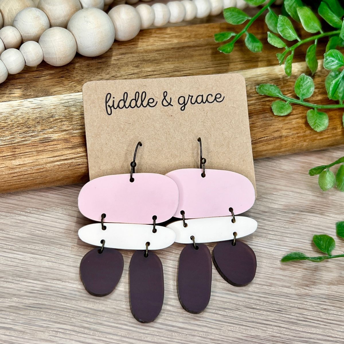 Blush Pink & Charcoal Layered Boho Acrylic Earrings