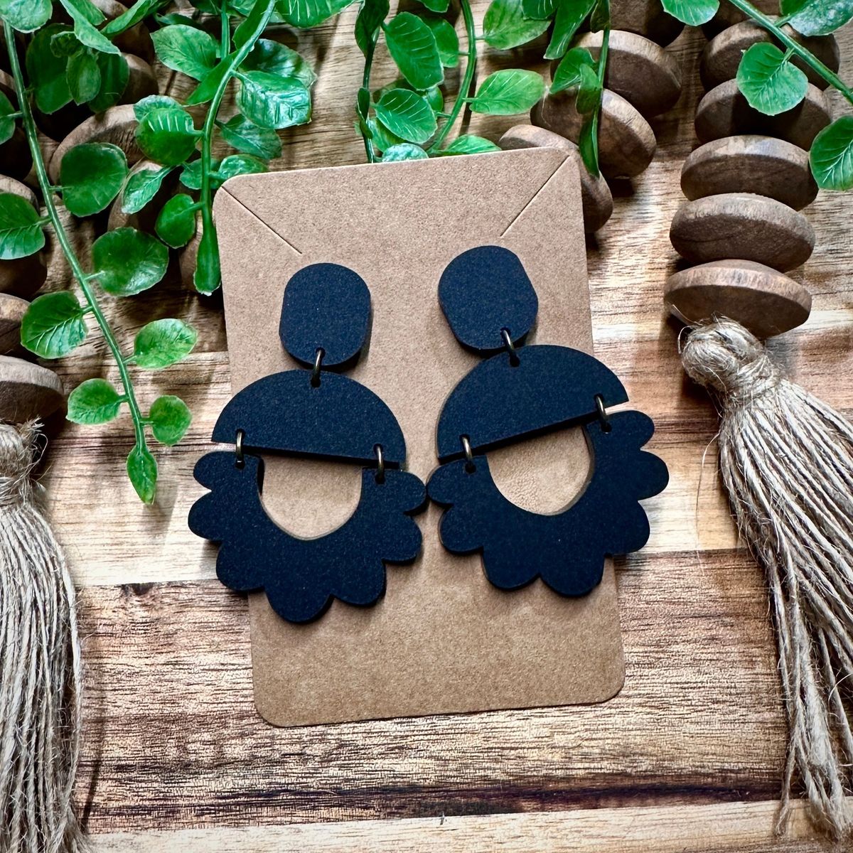 Navy Blue Scalloped Boho Acrylic Earrings