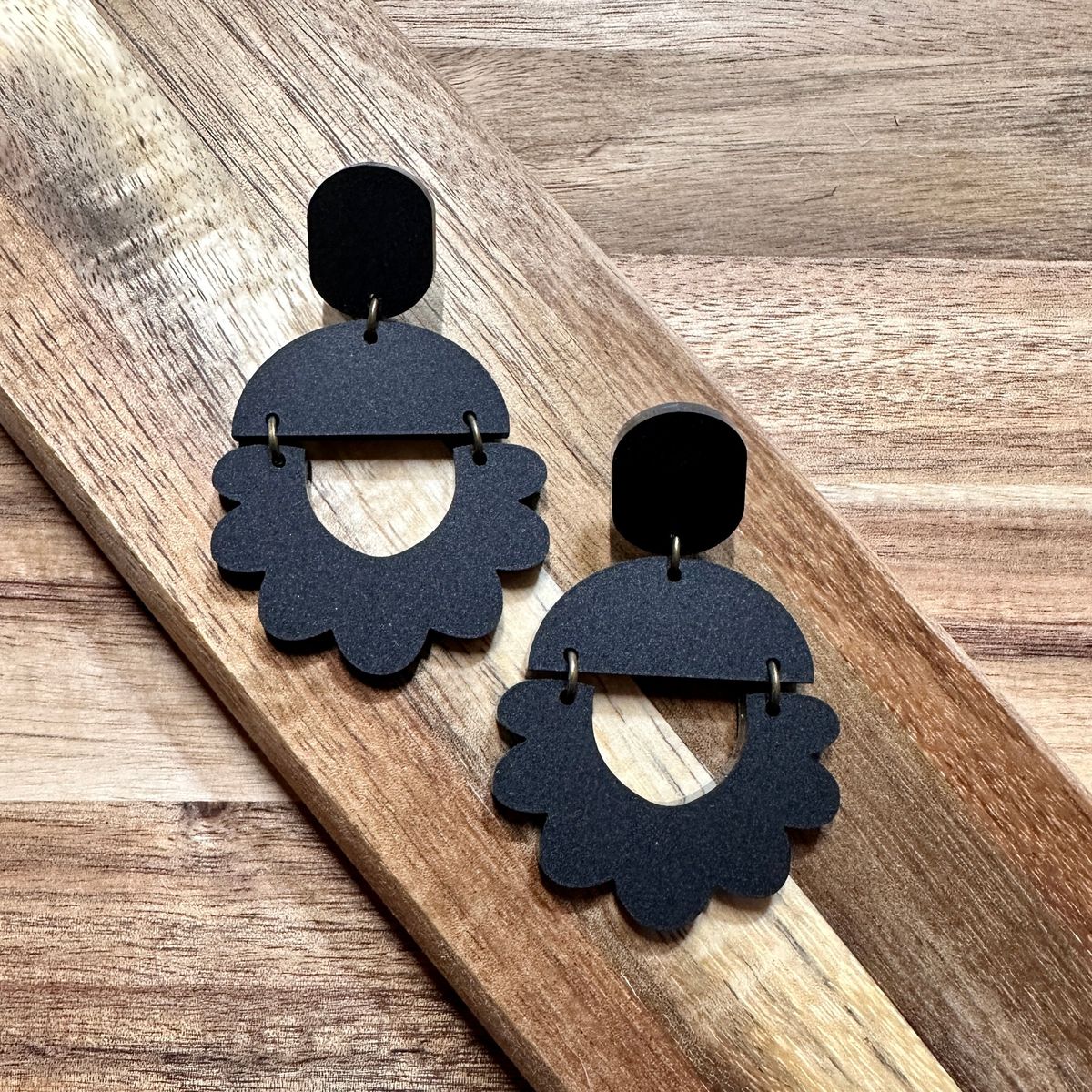 Navy Blue Scalloped Boho Acrylic Earrings view 2