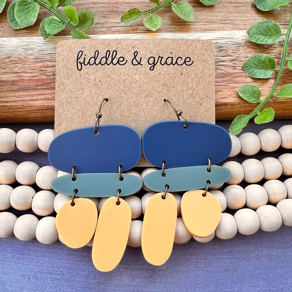 Navy, Sage & Yellow Ombre Acrylic Earrings