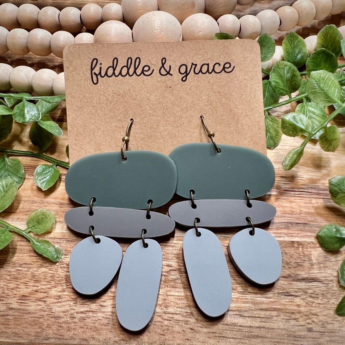 Slate Gray & Soft Blue Leaf Acrylic Earrings