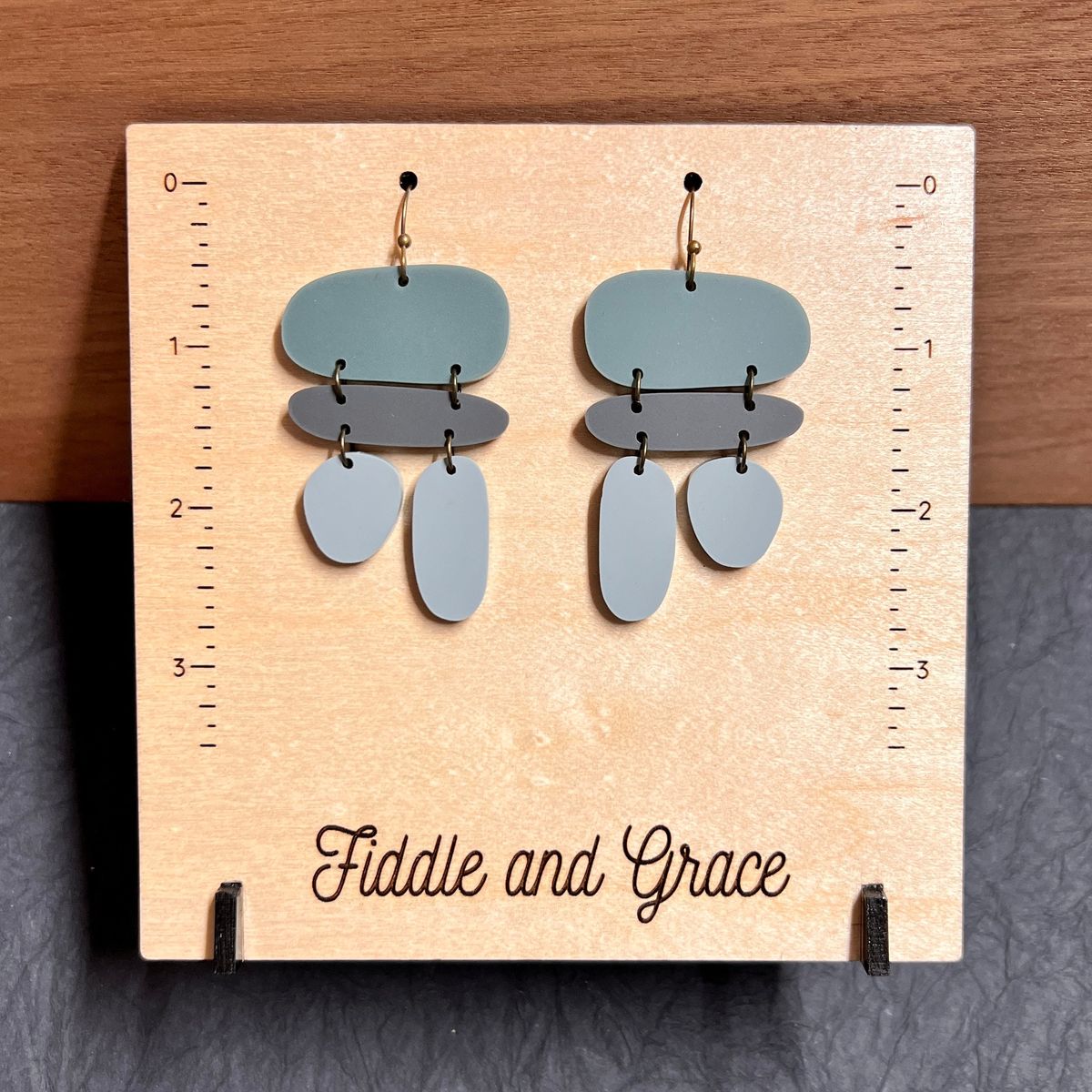 Slate Gray & Soft Blue Leaf Acrylic Earrings view 2