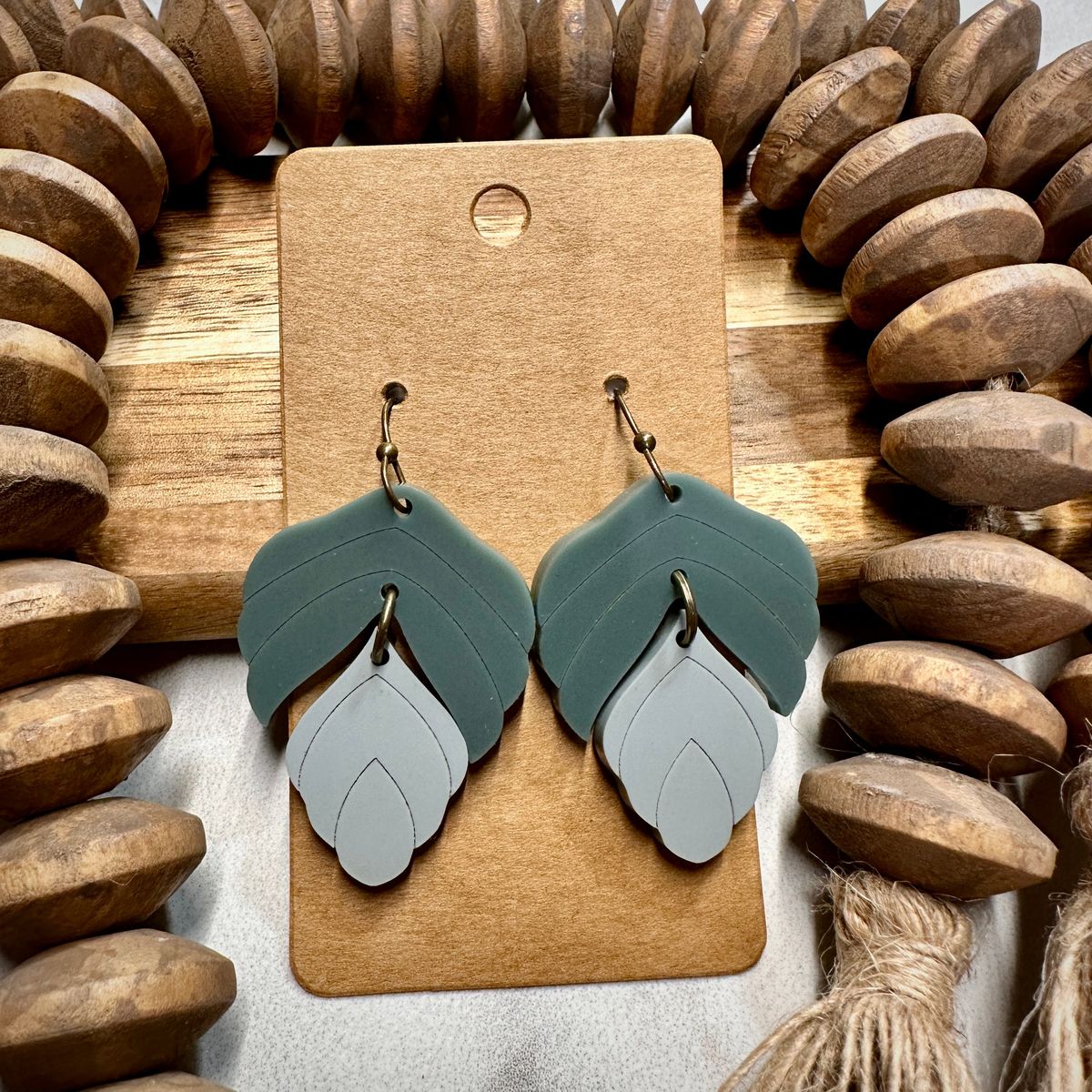 Teal & Gray Leaf Acrylic Earrings