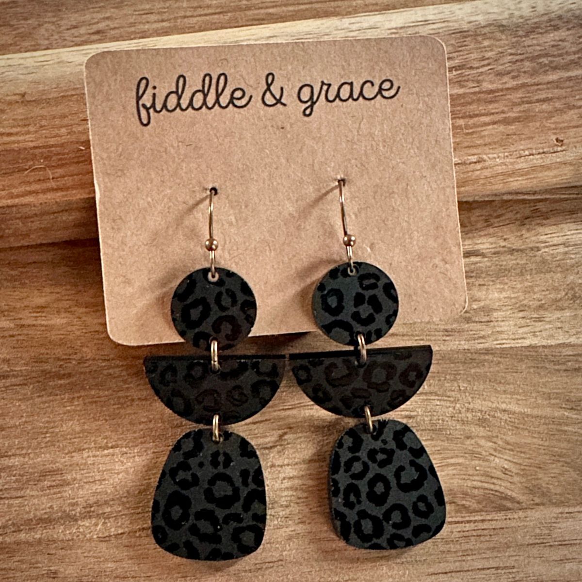 Black Leopard Print Acrylic Tiered Earrings